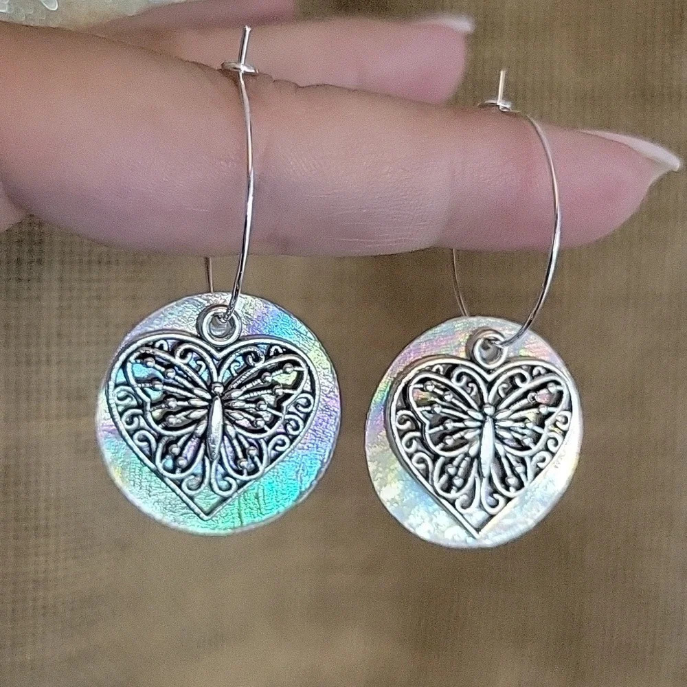🔥LAST PAIR🔥 BUTTERFLY SHELL STERLING HOOP EARRINGS